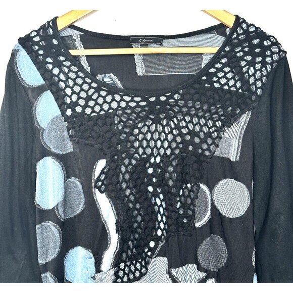 Cativa Womens Tunic Top Embroidered Art To Wear Lagenlook Patterned Black Sz XL - Picture 3 of 11